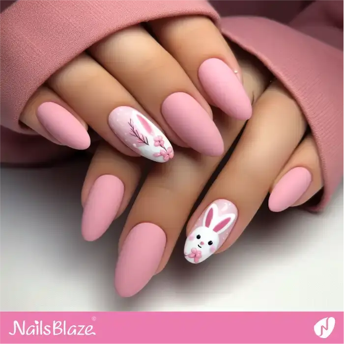 Matte Pink Nails Easter Bunny Design | Easter Nails - NB3408